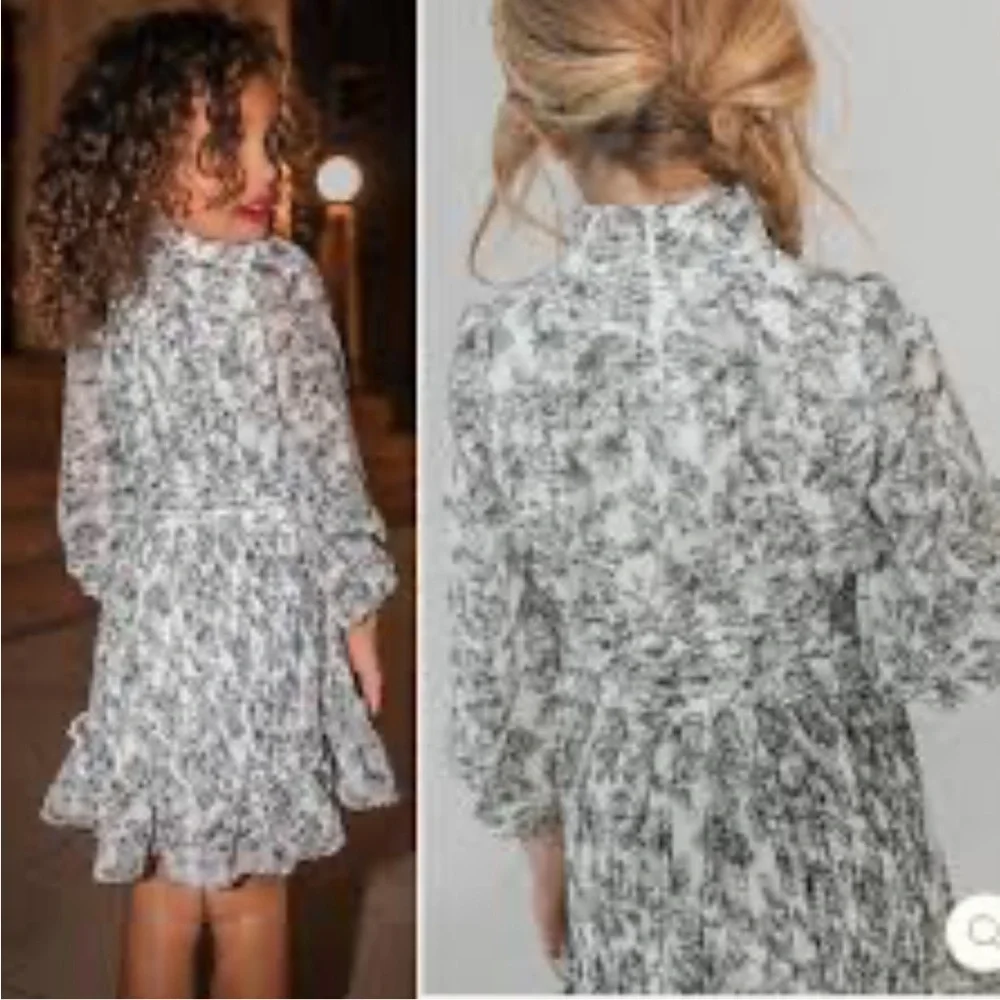 Ivy City Co Mini Brynley Floral Long Puff Sleeve Dress Blue White Girls 11/12